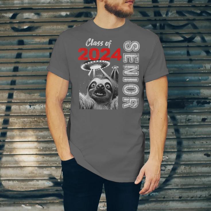 Fun Trendy UFO Sloth Graduation Class Of 2024 Senior Unisex Jersey T-Shirt