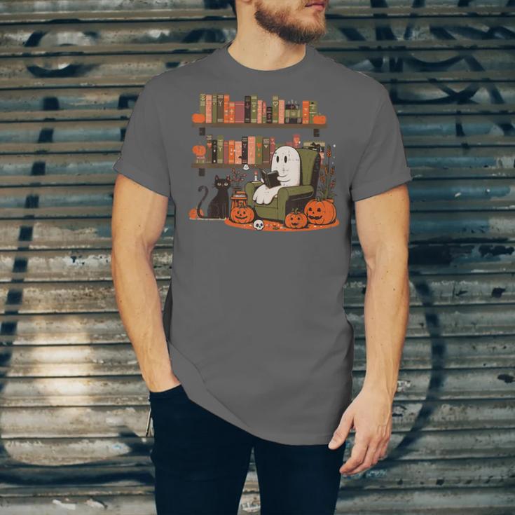 Ghost Library Reading Books Halloween Men Women Kids Unisex Jersey T-Shirt