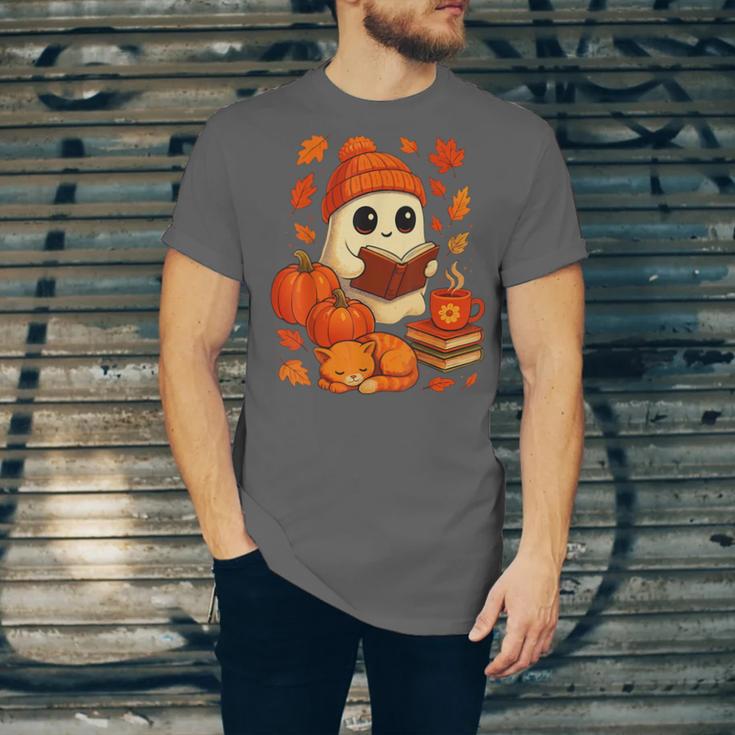 Ghost Reading Book Lovers Autumn Fall Halloween Unisex Jersey T-Shirt