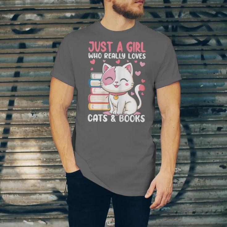 Girl Who Loves Cats And Books Cute Unisex Jersey T-Shirt