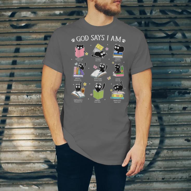 God Says I Am Cat Book Lover Christian Cute Jesus Girls Kids Unisex Jersey T-Shirt
