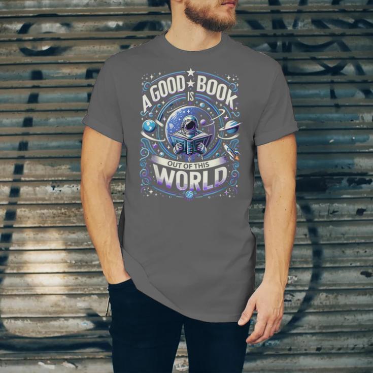 A Good Book Is Out Of This World Shirt Astronaut Reading Unisex Jersey T-Shirt