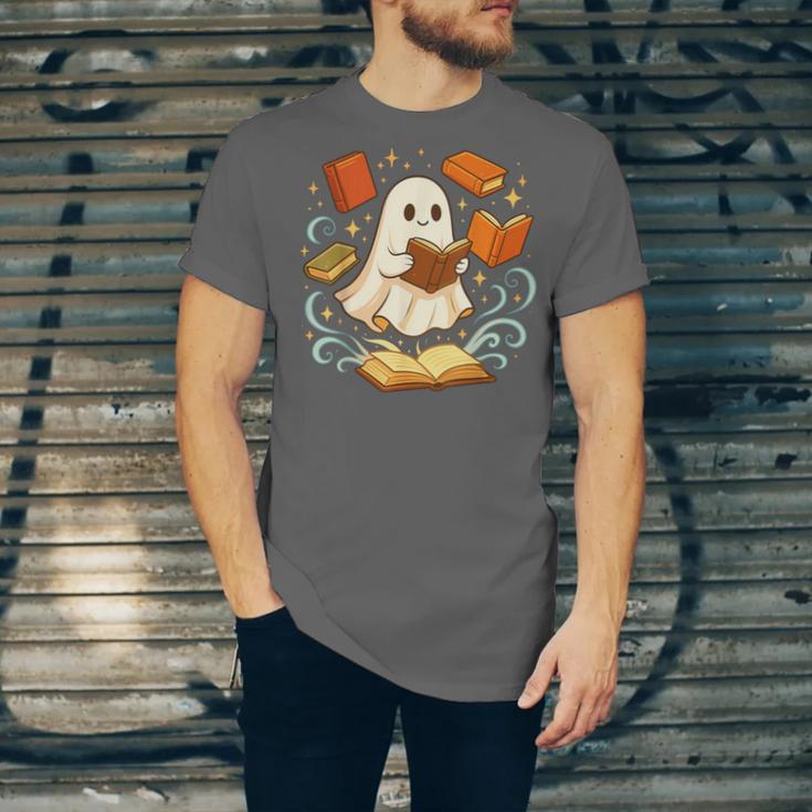 Halloween Cute Ghost Shirt Reading Books Ghost Unisex Jersey T-Shirt