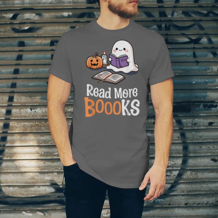 Halloween Teacher Women Cute Reading Ghost Read More Books Unisex Jersey T-Shirt