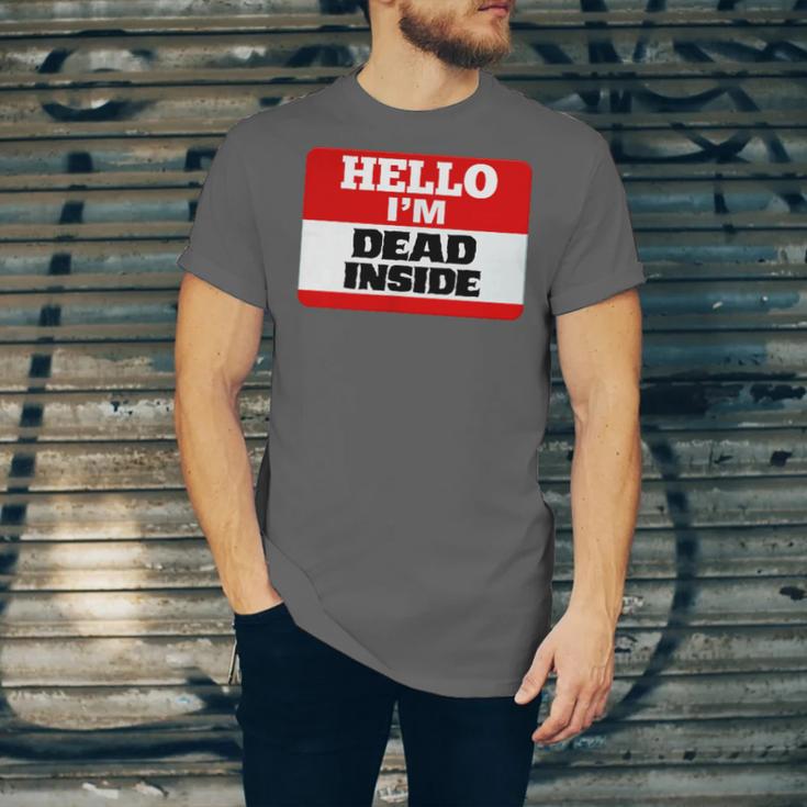 Hello I'm Dead Inside Name Tag Introvert Sarcastic Unisex Jersey T-Shirt
