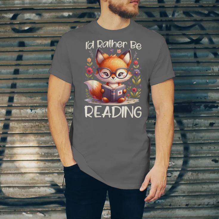 I'd Rather Be Reading Cute Fox Book Lover Reader Bookworm Unisex Jersey T-Shirt