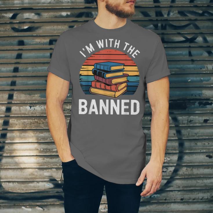 I'm With The Banned Stack Of Books Vintage Sunset Retro Unisex Jersey T-Shirt