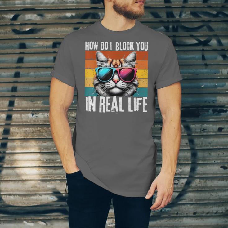 Introvert Cat How Do I Block You Retro Cat Sarcastic Men Women Girls Unisex Jersey T-Shirt