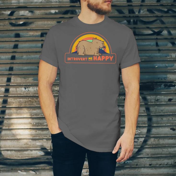 Introvert Me Happy Retro Sunset Capybara Tee Unisex Jersey T-Shirt