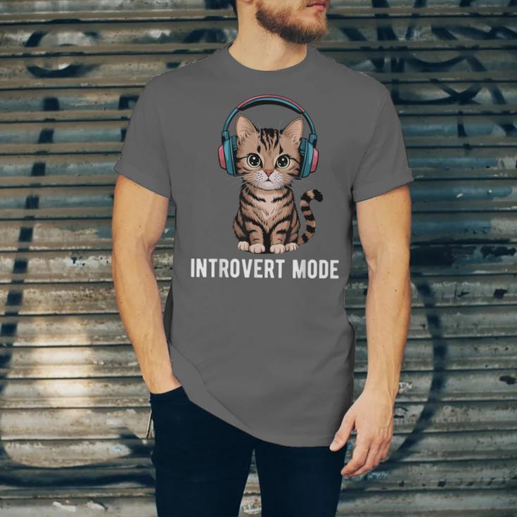Introvert Mode Cat With Headphones Kitten Lover Unisex Jersey T-Shirt