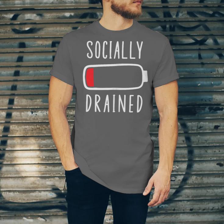 Introvert Socially Drained Battery Unisex Jersey T-Shirt