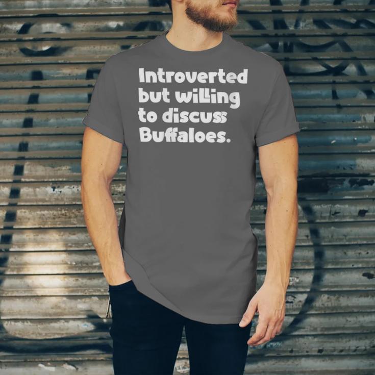 Introverted But Willing To Discuss Buffaloes Introvert Quote Unisex Jersey T-Shirt Introverted But Willing To Discuss Buffaloes Introvert Quote Unisex Jersey T-Shirt