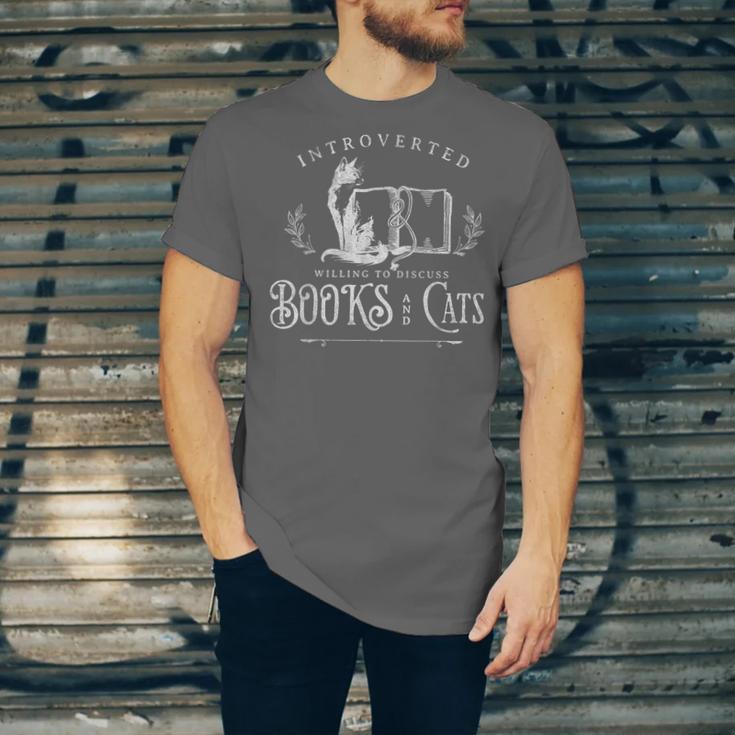 Introverted Willing To Discuss Cats And Books Unisex Jersey T-Shirt