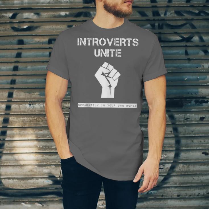 Introverts Unite Separately In Your Own Homes Sarcasm Unisex Jersey T-Shirt Introverts Unite Separately In Your Own Homes Sarcasm Unisex Jersey T-Shirt