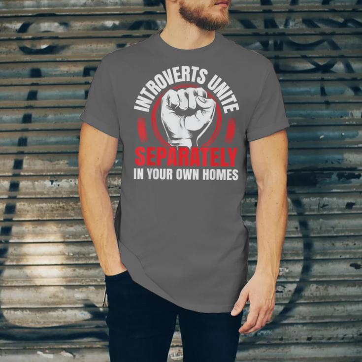 Introverts Unite Separately In Your Own Homes Saying Unisex Jersey T-Shirt Introverts Unite Separately In Your Own Homes Saying Unisex Jersey T-Shirt
