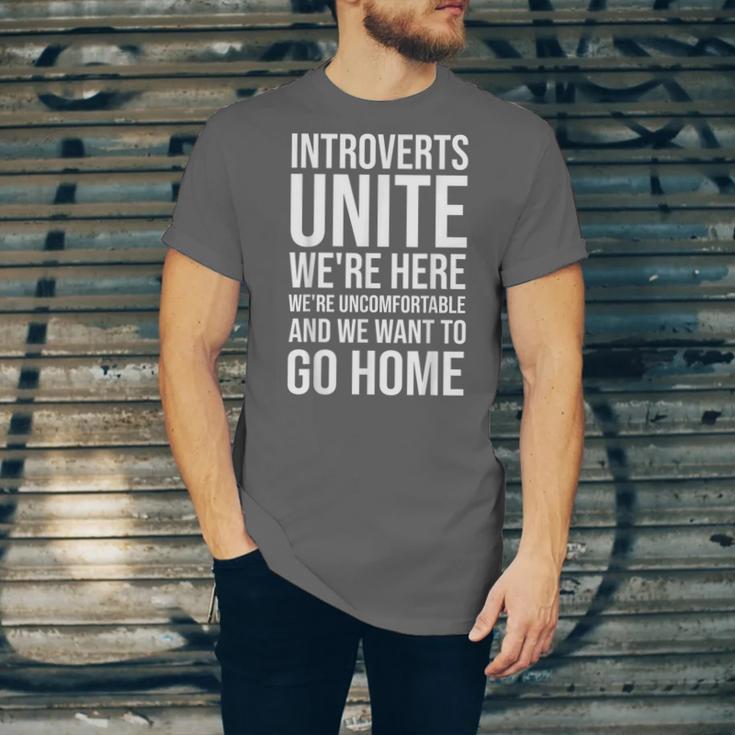 Introverts Unite We'Re Here We'Re Uncomfortable Unisex Jersey T-Shirt