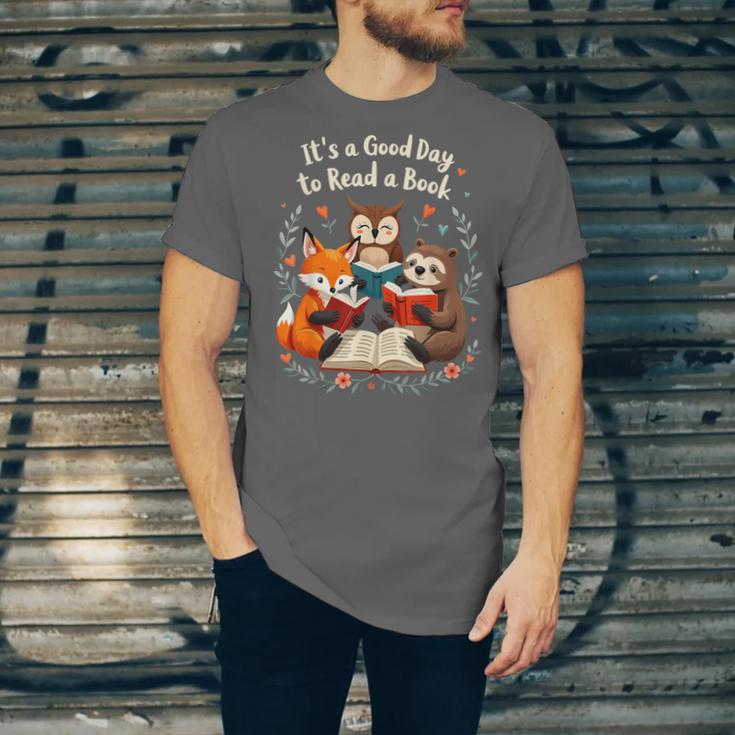 Its A Good Day To Read Book Cute Fox Sloth Owl Novel Reading Unisex Jersey T-Shirt