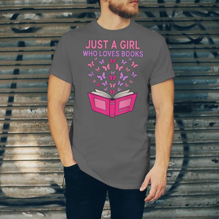 Just A Girl Who Loves Books Butterflies Reading Unisex Jersey T-Shirt Just A Girl Who Loves Books Butterflies Reading Unisex Jersey T-Shirt