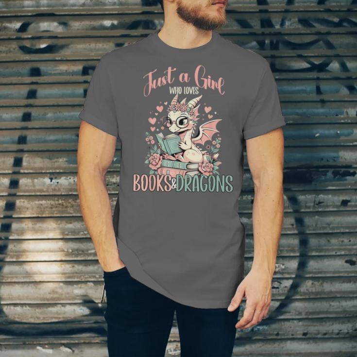 Just a Girl Who Loves Books And Dragons Book Dragon Lover Unisex Jersey T-Shirt