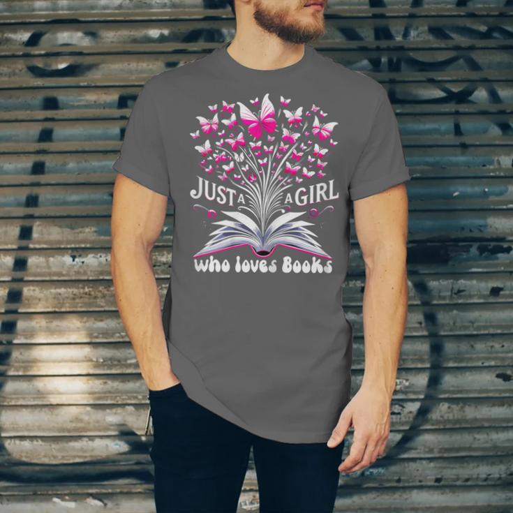 Just a Girl Who Loves Books Reading Book Butterfly Bookworm Unisex Jersey T-Shirt