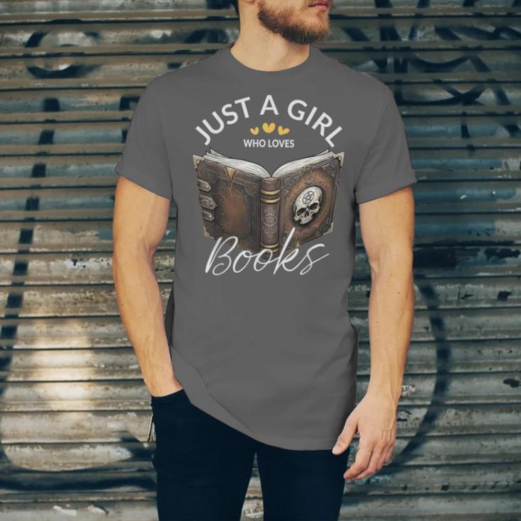 Just A Girl Who Loves Books Witchcraft Spell Book Halloween Unisex Jersey T-Shirt