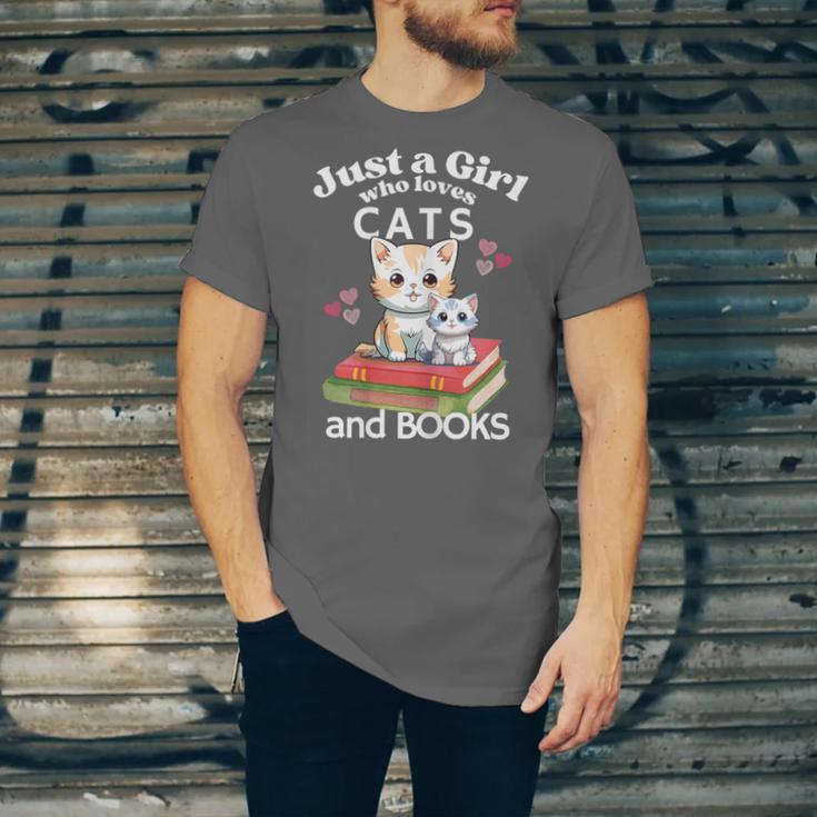 Just A Girl That Loves Cats And Books Cute Cat & Bookwork Unisex Jersey T-Shirt
