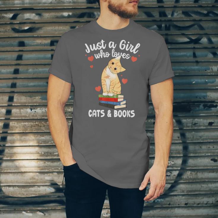 Just a Girl Who Loves Cats And Books Reading Cat & Bookworm Unisex Jersey T-Shirt