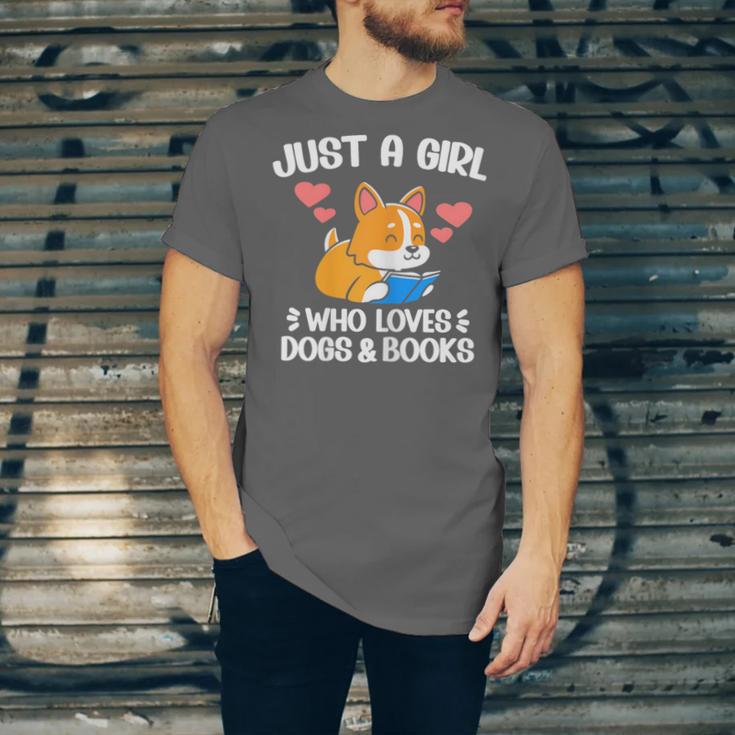 Just A Girl Who Loves Dogs And Books Reading Dog Puppy Lover Unisex Jersey T-Shirt