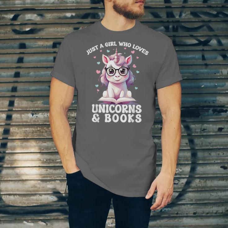 Just a Girl Who Loves Unicorns & Books Bookish Unicorn Love Unisex Jersey T-Shirt