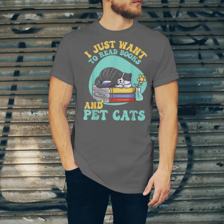 I Just Want To Read Books And Pet Cats Cat Book Lovers Unisex Jersey T-Shirt