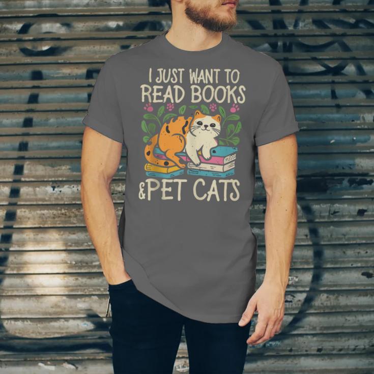 I Just Want To Read Books And Pet Cats Introvert Unisex Jersey T-Shirt