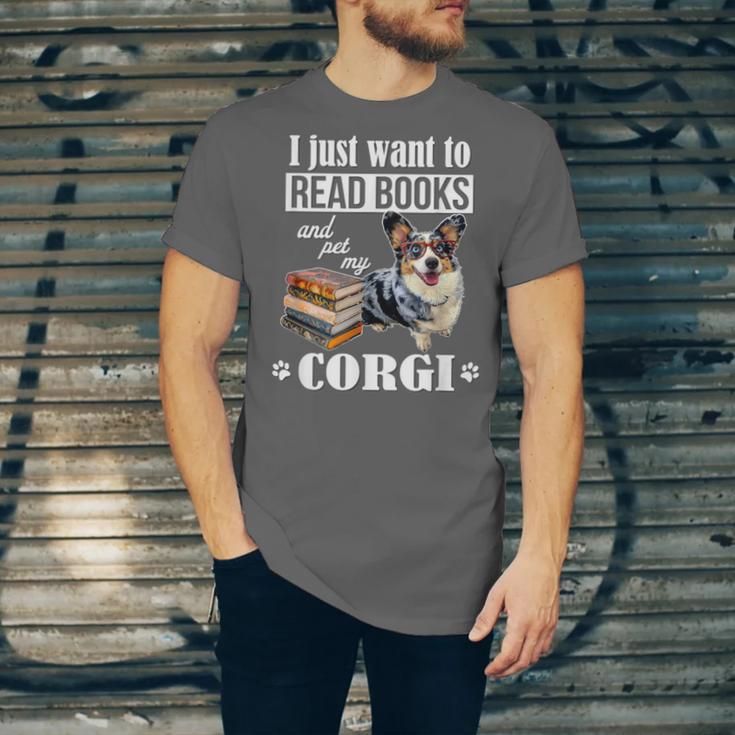 Kids Read Books & Pet My Blue Merle Corgi Lover Unisex Jersey T-Shirt