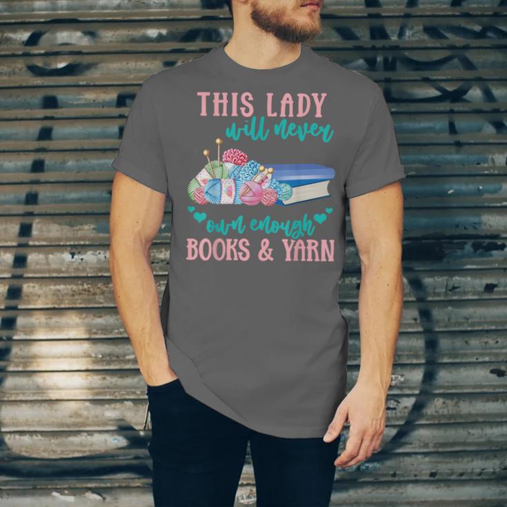 THIS LADY Will Never Own Enough BOOKS & YARN Unisex Jersey T-Shirt THIS LADY Will Never Own Enough BOOKS & YARN Unisex Jersey T-Shirt