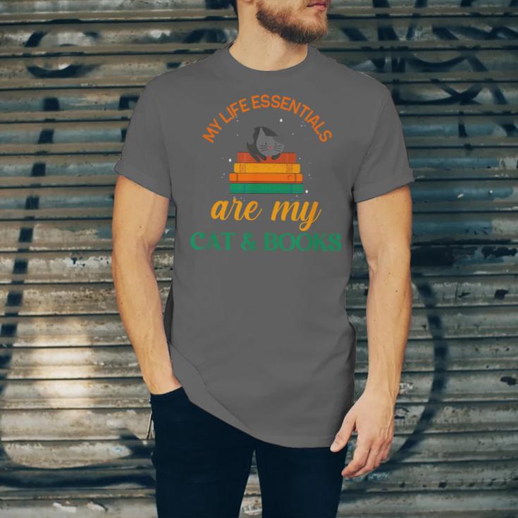 My Life Essentials Are Cat And Books Unisex Jersey T-Shirt