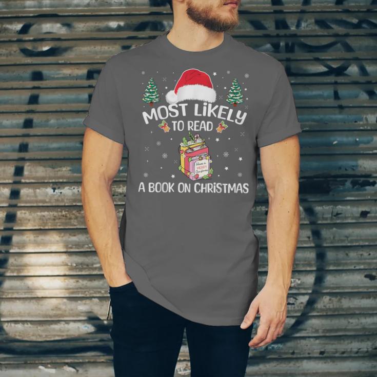 Most Likely To Read A Book On Christmas Love Reading Books Unisex Jersey T-Shirt
