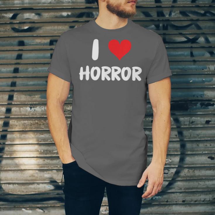 I Love Horror Heart Movies TV Show Books Writing Read Unisex Jersey T-Shirt