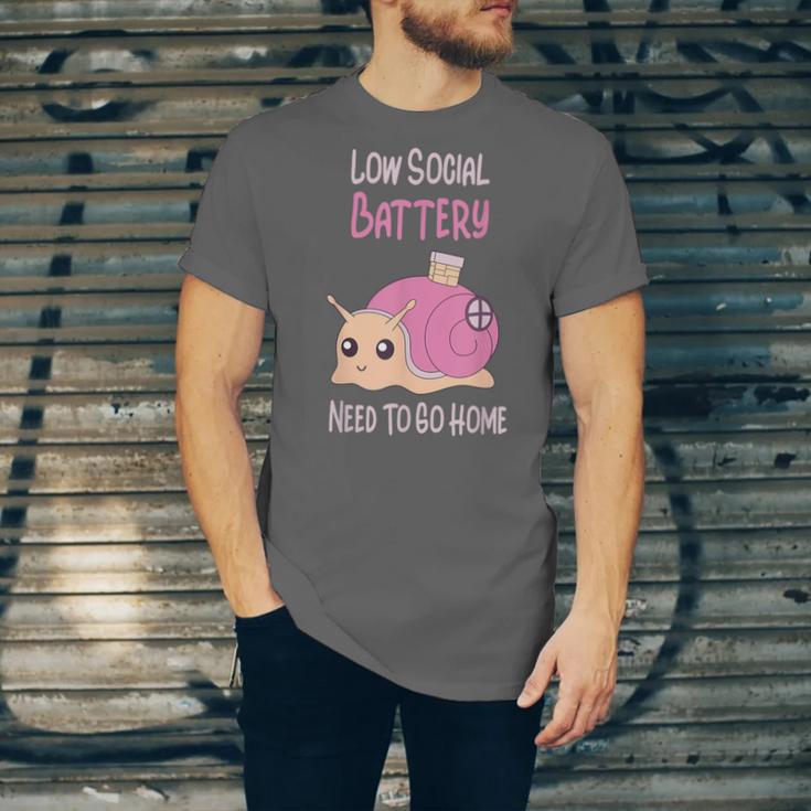 Low Social Battery Cute Snail With House Introvert Cozy Home Unisex Jersey T-Shirt Low Social Battery Cute Snail With House Introvert Cozy Home Unisex Jersey T-Shirt