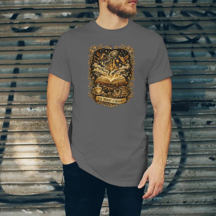 The Magic Of Books Vintage Style Reading Lover Cat & Tea Unisex Jersey T-Shirt The Magic Of Books Vintage Style Reading Lover Cat & Tea Unisex Jersey T-Shirt