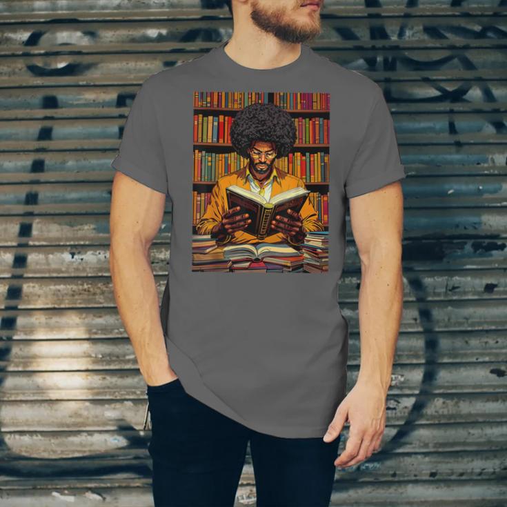 Man Reading Book Black History Month Book Lover Afro Unisex Jersey T-Shirt