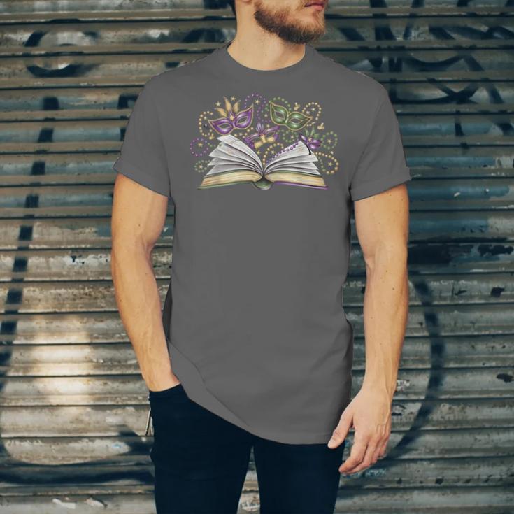 Mardi Gras Book Librarian Author Purple Beads Unisex Jersey T-Shirt