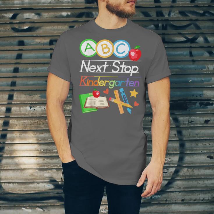 Next Stop Kindergarten Preschool Graduation 2025 Boy Girl Unisex Jersey T-Shirt