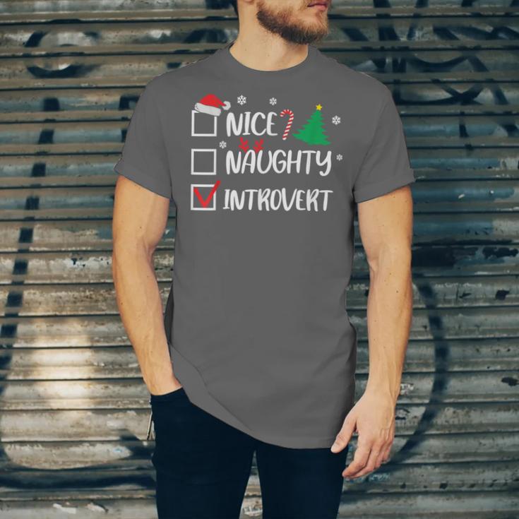Nice Naughty Introvert Christmas List Santa Unisex Jersey T-Shirt Nice Naughty Introvert Christmas List Santa Unisex Jersey T-Shirt