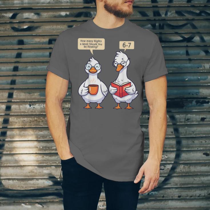 How Many Nights Reading Goose Book Lover Reader Unisex Jersey T-Shirt