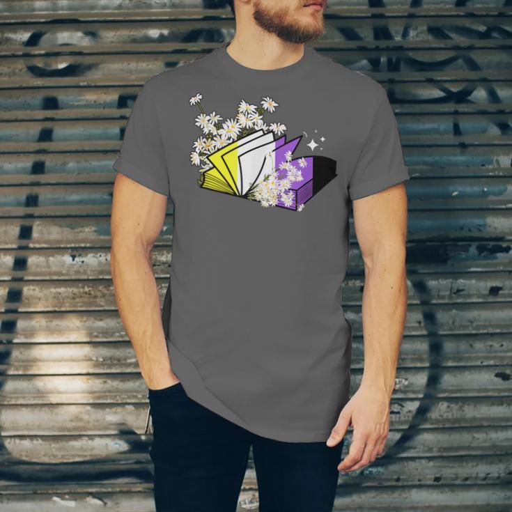 Non-Binary Book Lover Nonbinary Daisy LGBT Reading Pride Unisex Jersey T-Shirt