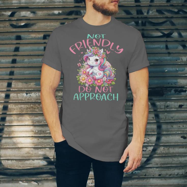 Not Friendly Do Not Approach Women & Girls Unicorn Cute Introvert & Humor Lovers For Women V-Neck Classic Fit Modern Short Sleeve Unisex Jersey T-Shirt
