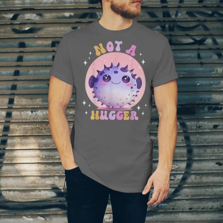 Not a Hugger Cute Pufferfish Autism Awareness Introverts Unisex Jersey T-Shirt