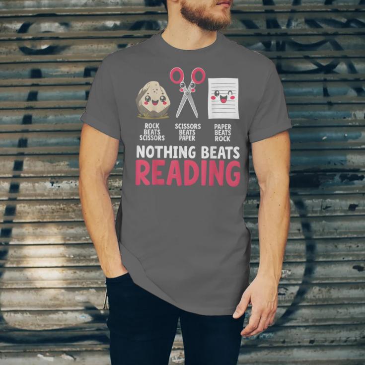 Nothing Beats Reading Rock Paper Scissors Book Lover Library Unisex Jersey T-Shirt