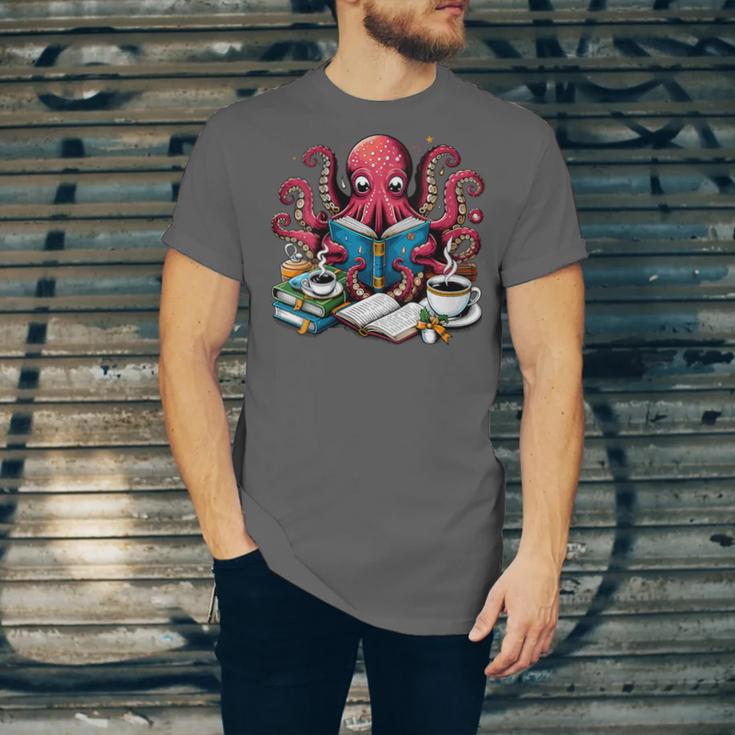 Octopus Reading Book Coffee Lover Bookaholic Bookworm Reader Unisex Jersey T-Shirt Octopus Reading Book Coffee Lover Bookaholic Bookworm Reader Unisex Jersey T-Shirt