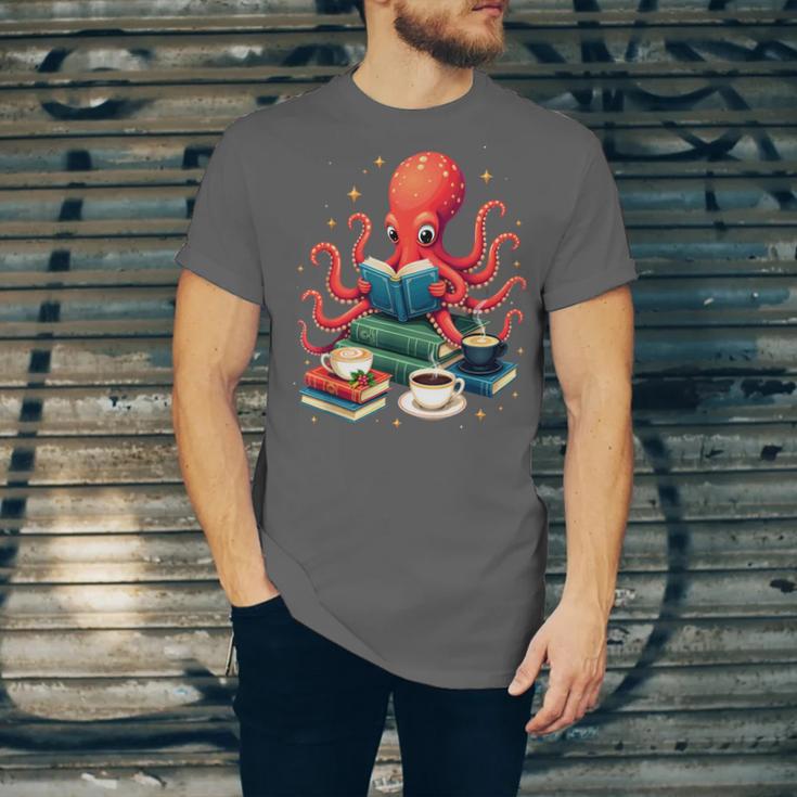 Octopus Reading Books Tea Coffee Unisex Jersey T-Shirt