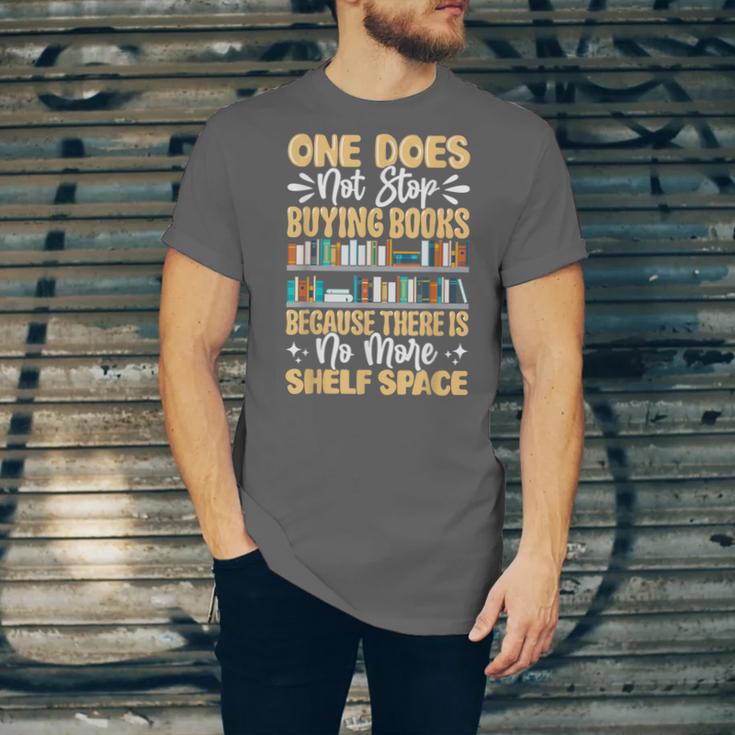One Does Not Stop Buying Books Because There Is No More Shel Unisex Jersey T-Shirt
